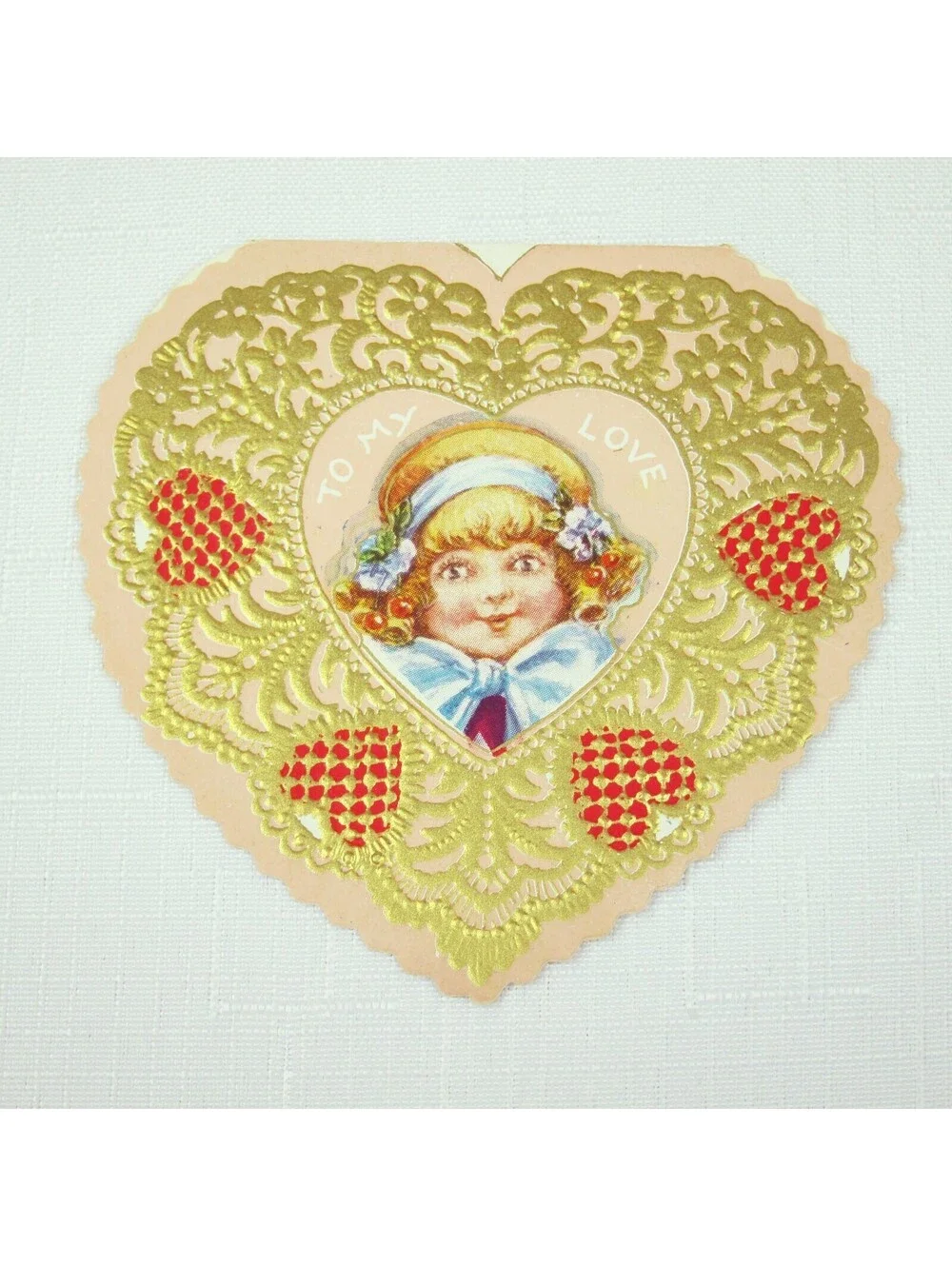 Lot 2 Vintage Valentine Die cut Fold Girl Angels Gold Embossed 1920-30s UNSIGNED